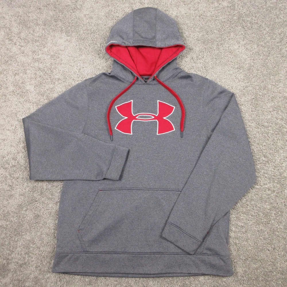 Under Armour Sweater Mens Large Gray Fleece Big Logo Pullover Hoodie‎ Sweatshirt